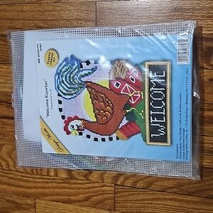 Janlynn welcome rooster 3797 plastic canvas kit NIP 9.5x13